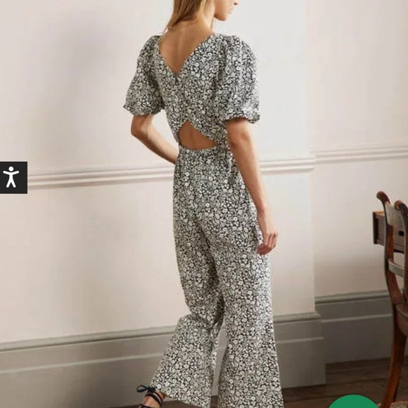 Boden Back Detail Jumpsuit Black Wildflower Sprig 6 Tall - Picture 2 of 6